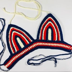 Ecote Crochet Patriotic Halter Bikini Top Red White Blue Boho Festival Medium